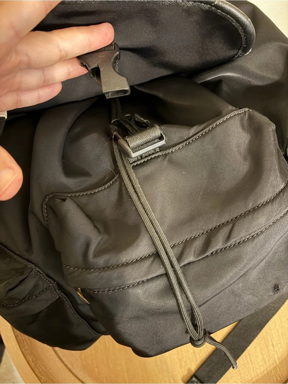 kate spade Black Nylon Drawstring Backpack with Gold Accents
